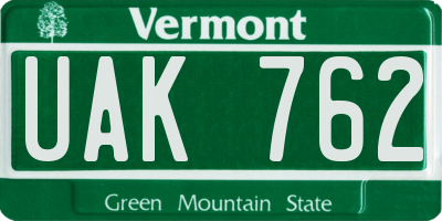 VT license plate UAK762