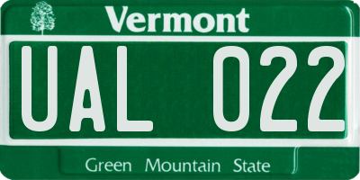 VT license plate UAL022