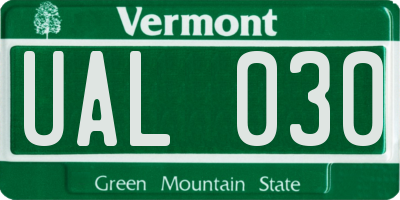 VT license plate UAL030