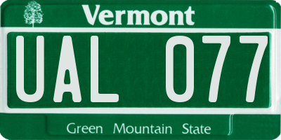 VT license plate UAL077