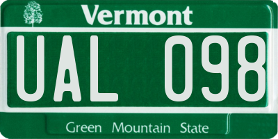 VT license plate UAL098
