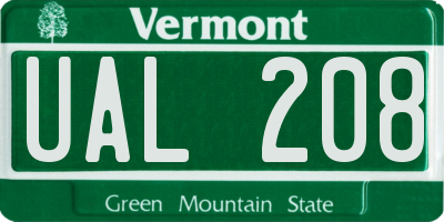 VT license plate UAL208