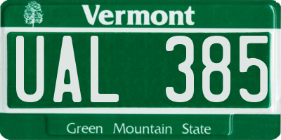 VT license plate UAL385