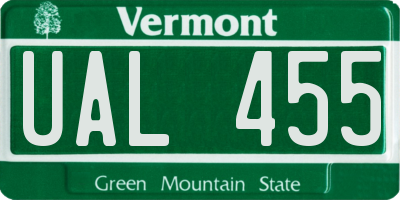 VT license plate UAL455