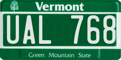 VT license plate UAL768