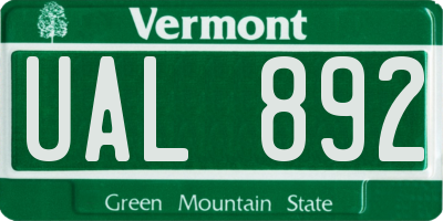 VT license plate UAL892