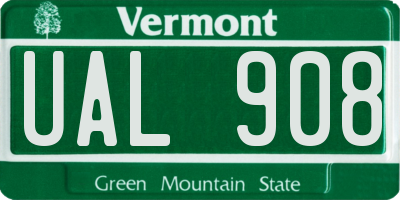VT license plate UAL908