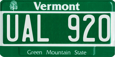 VT license plate UAL920