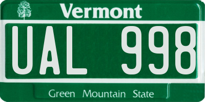 VT license plate UAL998