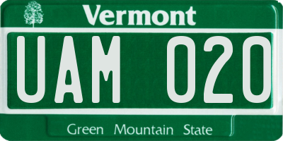 VT license plate UAM020