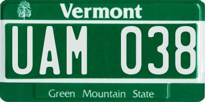 VT license plate UAM038