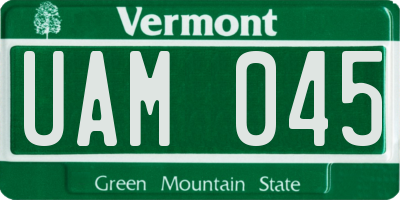 VT license plate UAM045