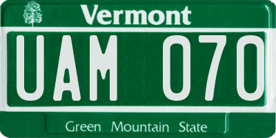 VT license plate UAM070