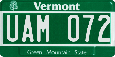 VT license plate UAM072