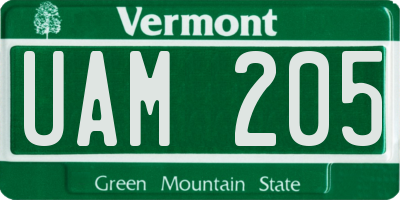 VT license plate UAM205