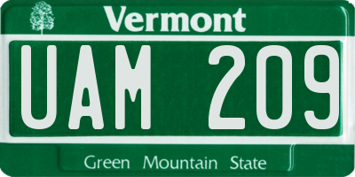 VT license plate UAM209