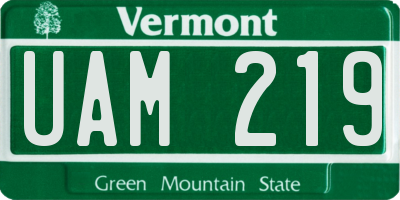 VT license plate UAM219
