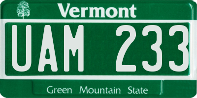 VT license plate UAM233