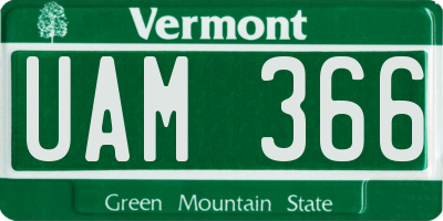 VT license plate UAM366