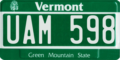 VT license plate UAM598