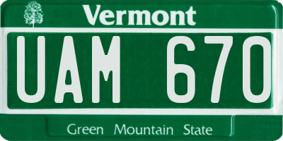 VT license plate UAM670