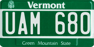 VT license plate UAM680