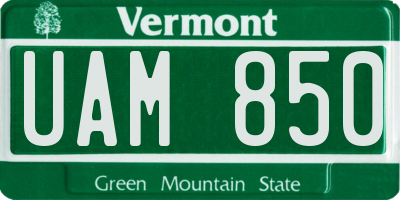 VT license plate UAM850
