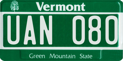 VT license plate UAN080
