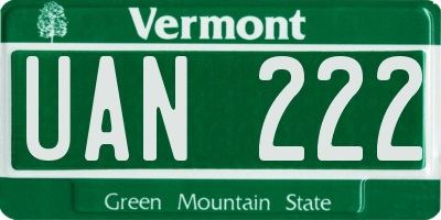 VT license plate UAN222