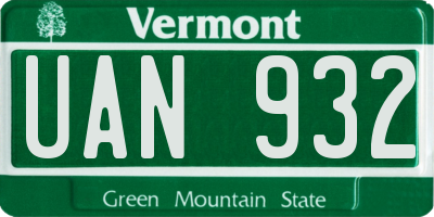 VT license plate UAN932