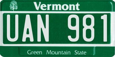 VT license plate UAN981