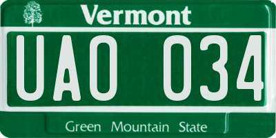 VT license plate UAO034