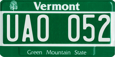 VT license plate UAO052