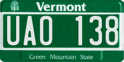 VT license plate UAO138