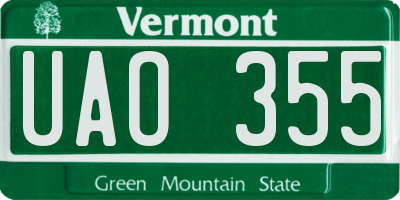 VT license plate UAO355