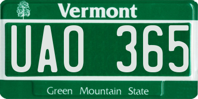 VT license plate UAO365