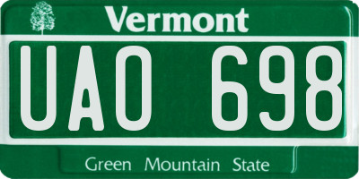 VT license plate UAO698