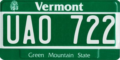 VT license plate UAO722