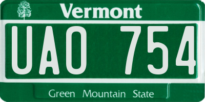 VT license plate UAO754