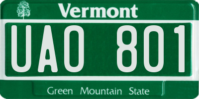 VT license plate UAO801