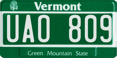 VT license plate UAO809