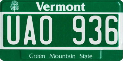 VT license plate UAO936