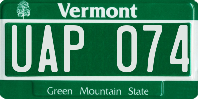 VT license plate UAP074