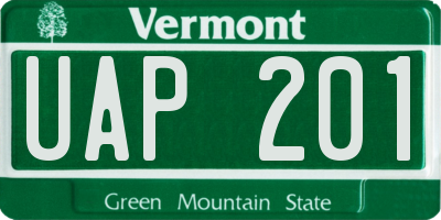 VT license plate UAP201