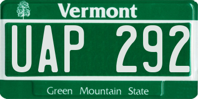 VT license plate UAP292