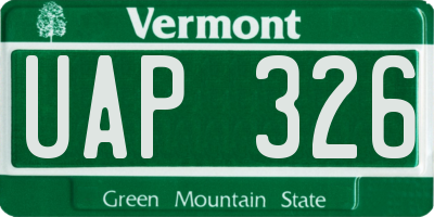 VT license plate UAP326