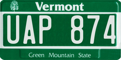 VT license plate UAP874