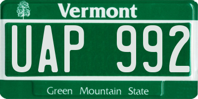 VT license plate UAP992