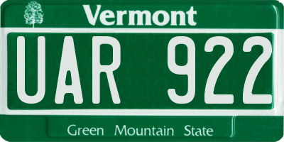 VT license plate UAR922