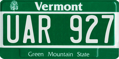 VT license plate UAR927